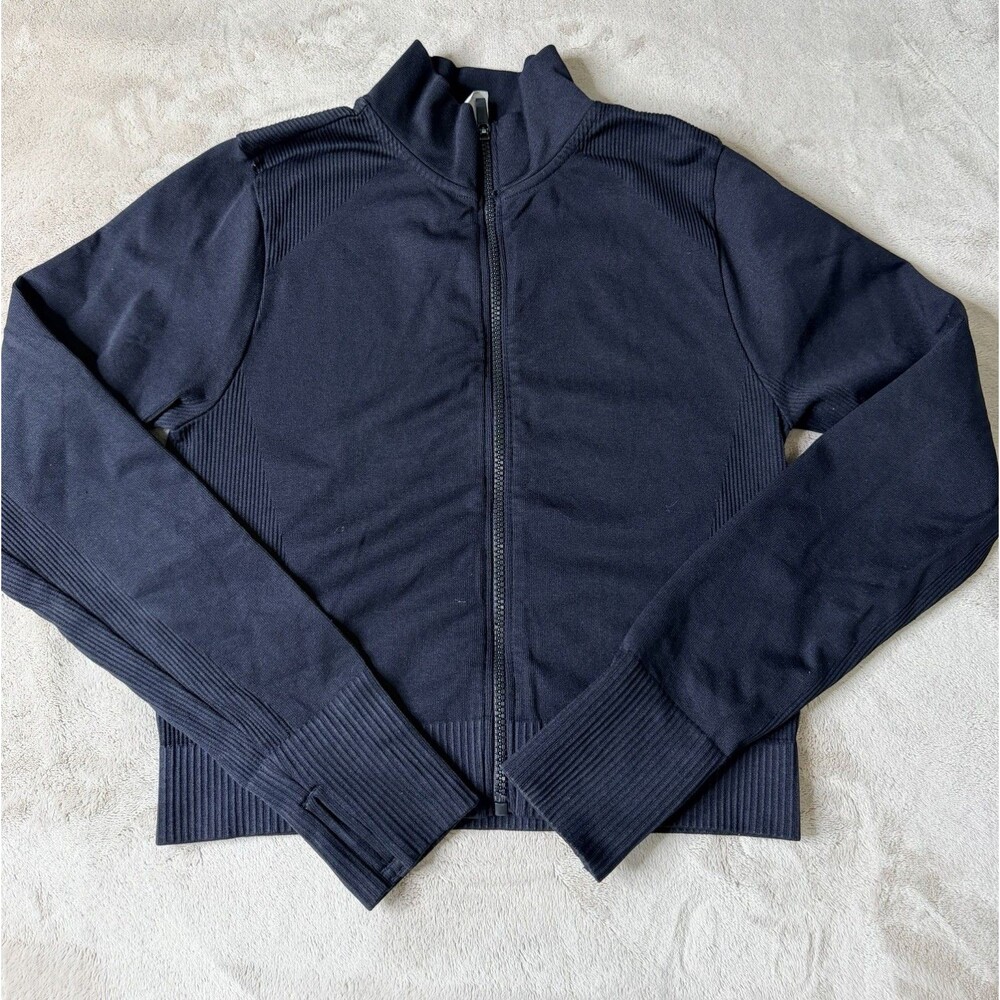 Calvin Klein Performance Crop Jacket Womens Medium Black Full Zip Ribbed Stretch